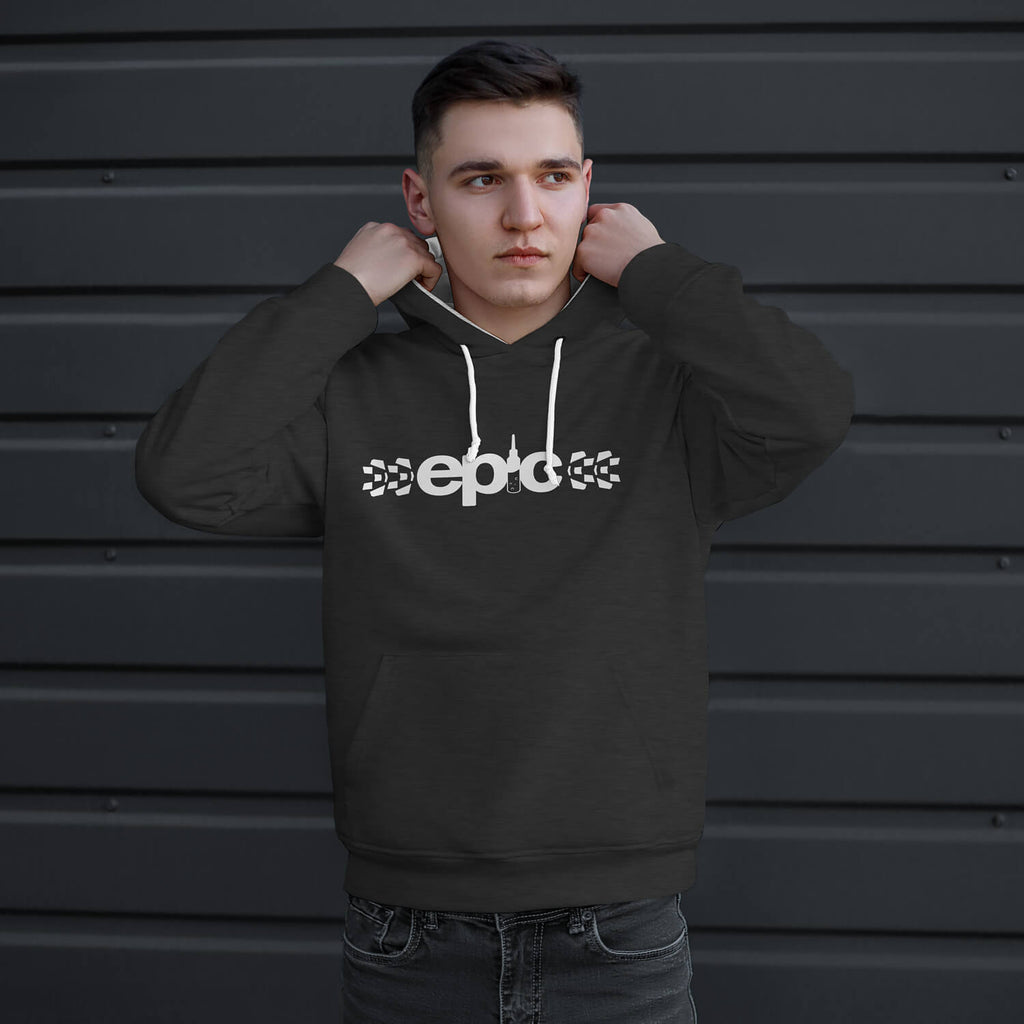 epic core logo hoodie hoody epic bleed solutions charcoal male model