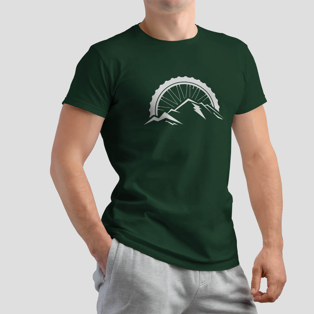 Epic Alpine Rider MTB Casual Cycling T-Shirt on male model - Forest Green