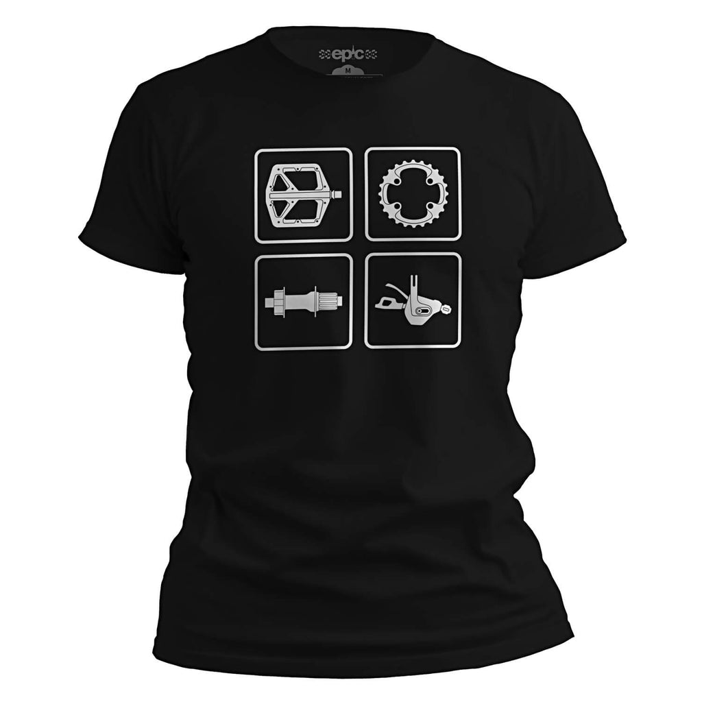 Epic Bike Tech MTB Cycling Components Parts t-shirt - Black