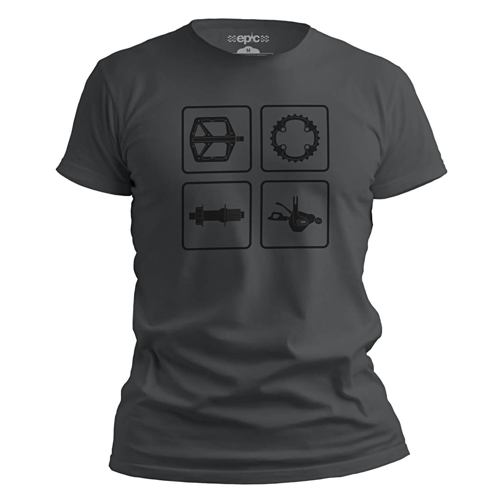 Epic Bike Tech MTB Cycling Components Parts t-shirt - Charcoal/Black