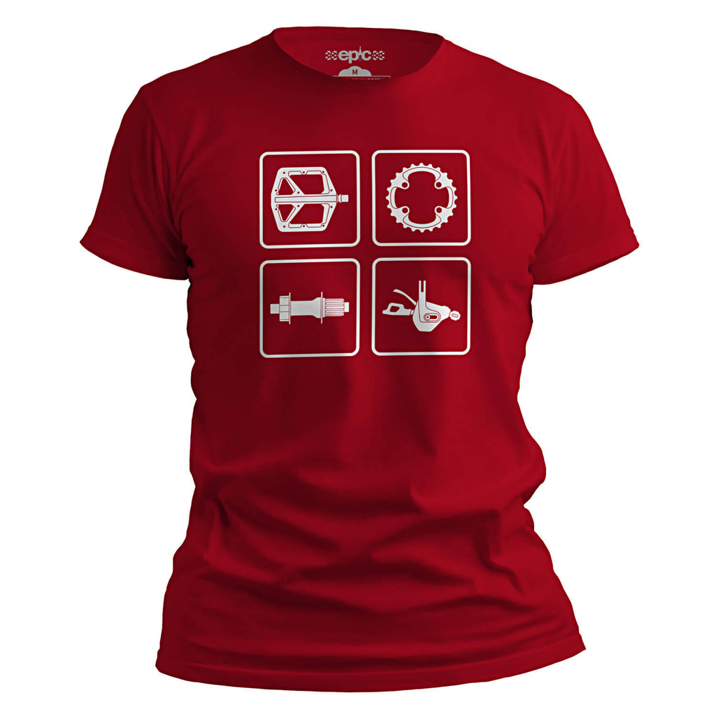 Epic Bike Tech MTB Cycling Components Parts t-shirt - Red