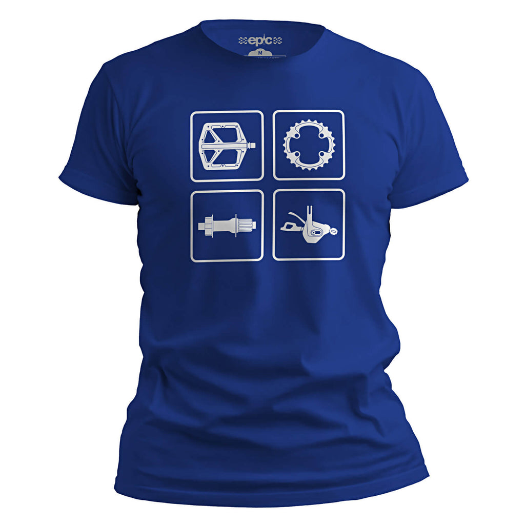 Epic Bike Tech MTB Cycling Components Parts t-shirt - Sport Royal Blue