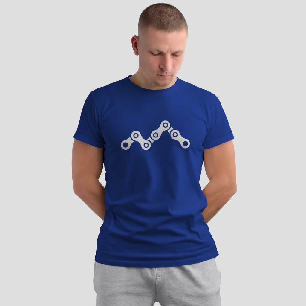 Epic Chain Peaks MTB Cycling T-Shirt on male model - Sport Royal Blue