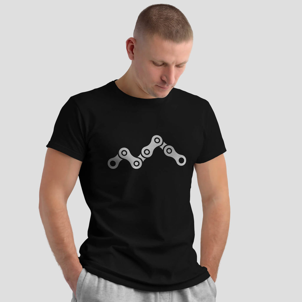 Epic Chain Peaks MTB Cycling T-Shirt on male model - Black