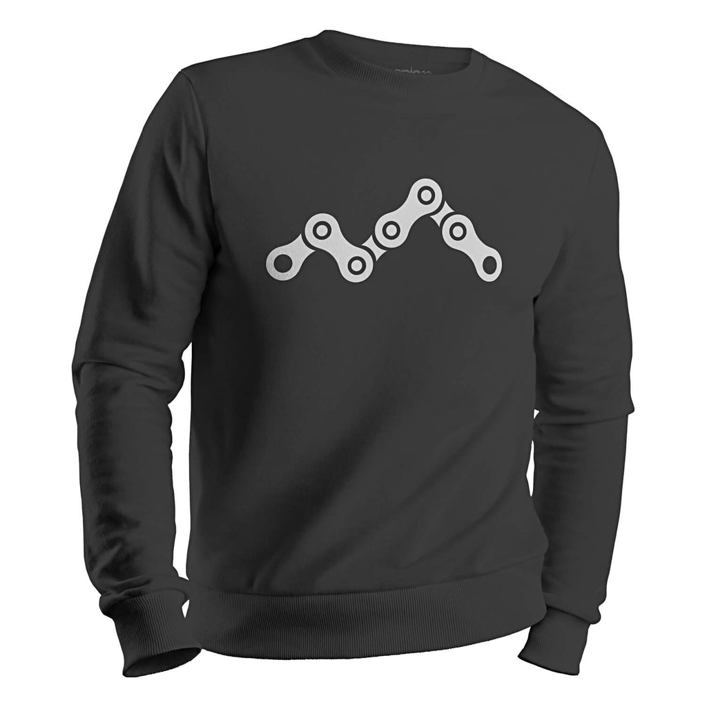 epic chain peaks mtb sweatshirt cycling casual jumper chain link design epic bleed solutions steel grey white
