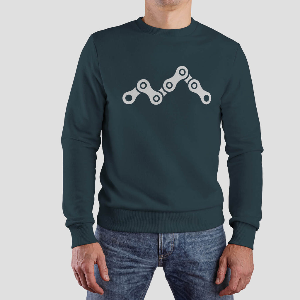 epic chain peaks mtb sweatshirt cycling casual jumper chain link design epic bleed solutions airforce blue white