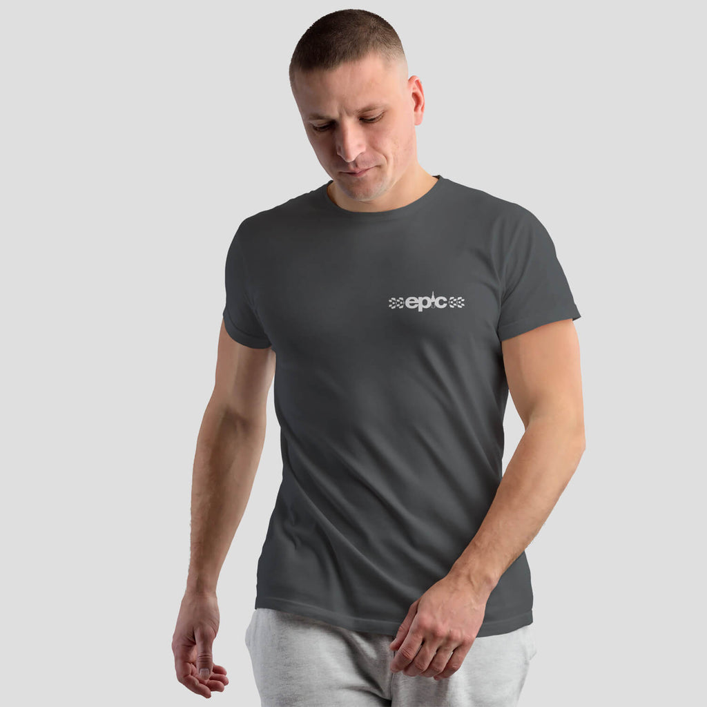 Epic Bleed Solutions Classic Logo T-Shirt on male model - Charcoal/White