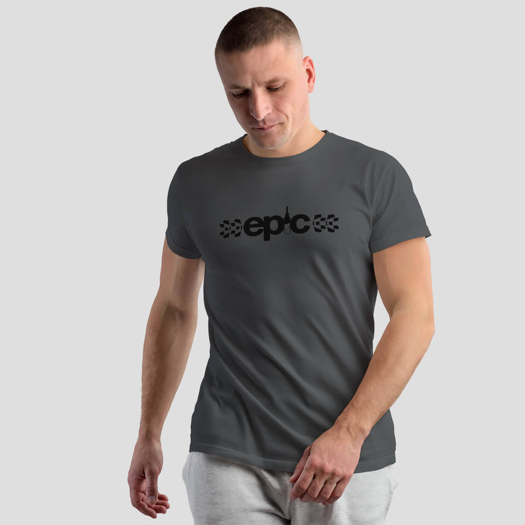 Epic Bleed Solutions Core Logo T-Shirt on male model - Charcoal/Black