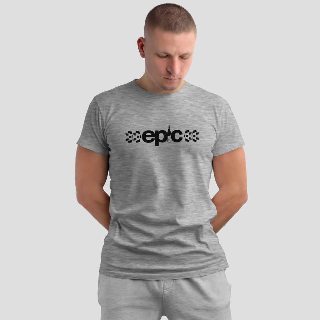 Epic Bleed Solutions Core Logo T-Shirt on male model - Graphite Heather Grey