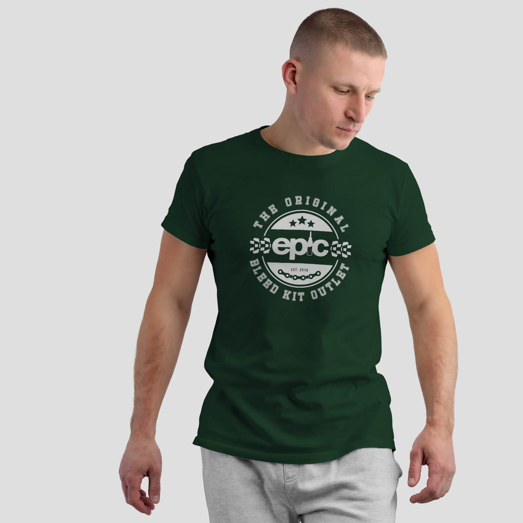 Epic Bleed Solutions Crest Logo T-Shirt on male model - The Original Bleed Kit Outlet - Forest Green